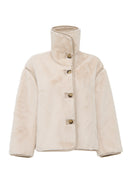 Malmö Women's Beige Round Neck Oversize Teddy Leather Jacket | Derimod