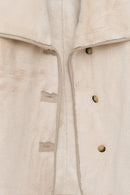 Malmö Women's Beige Round Neck Oversize Teddy Leather Jacket | Derimod