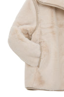 Malmö Women's Beige Round Neck Oversize Teddy Leather Jacket | Derimod