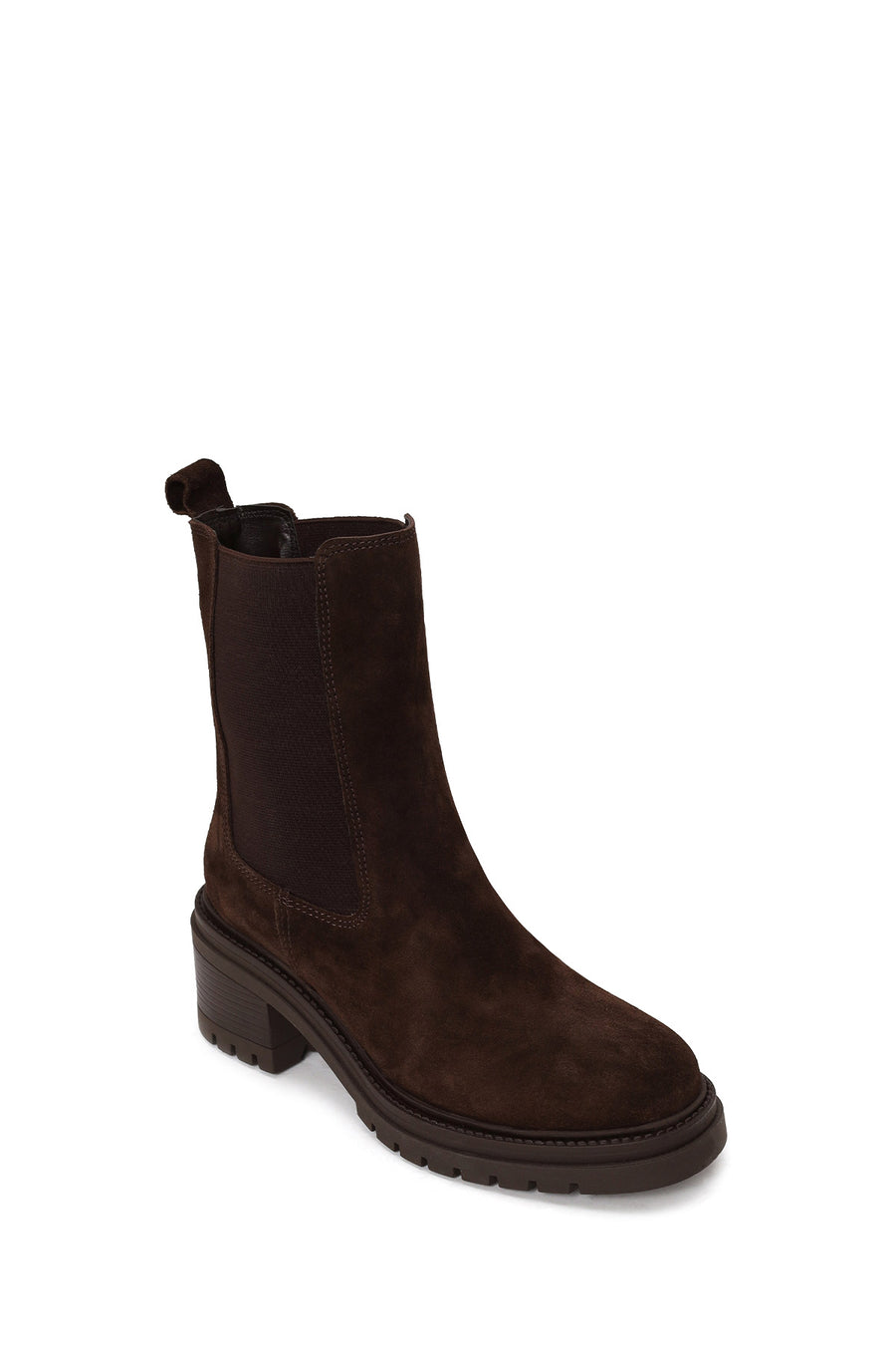 Woman Brown Chunky Heeled Suede Chelsea Boots