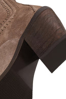 Woman Mink Zip Closure Thick-Heeled Suede Boots | Derimod