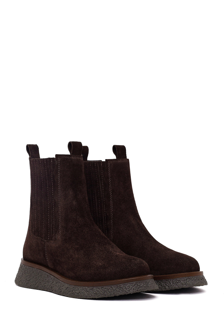 Woman Brown Thick-Soled Suede Chelsea Boots