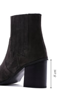Women's Anthracite Chunky Heel Suede Leather Chelsea Boots | Derimod