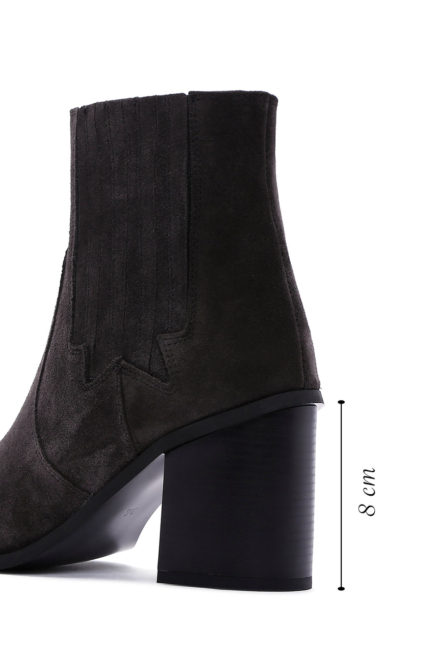 Women's Anthracite Chunky Heel Suede Leather Chelsea Boots