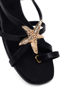 Woman Black Embellished Toe-Post Sandal | Derimod