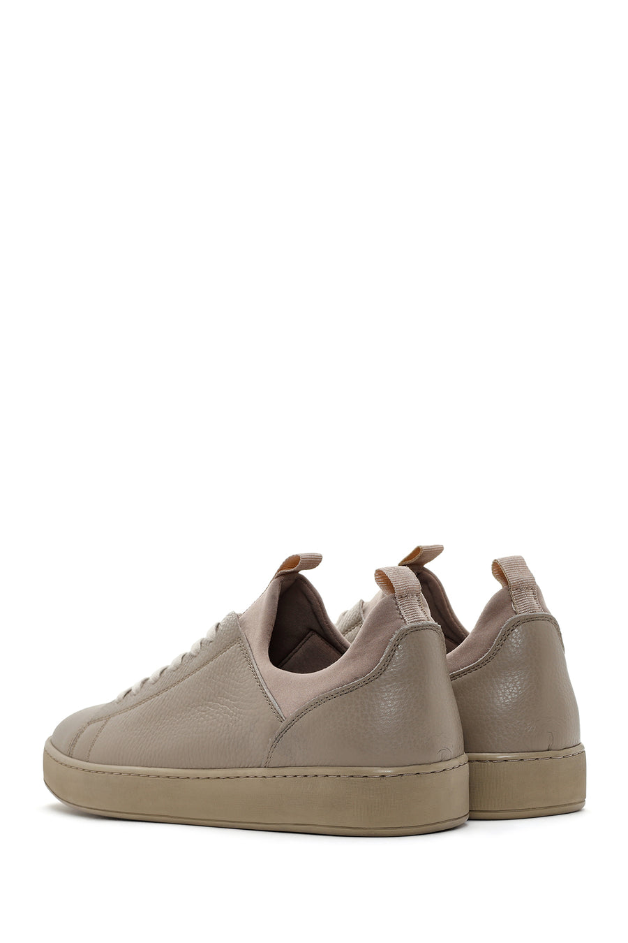 Erkek Vizon Bağcıklı Deri Sneaker