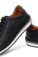Erkek Siyah Bağcıklı Deri Casual Sneaker | Derimod