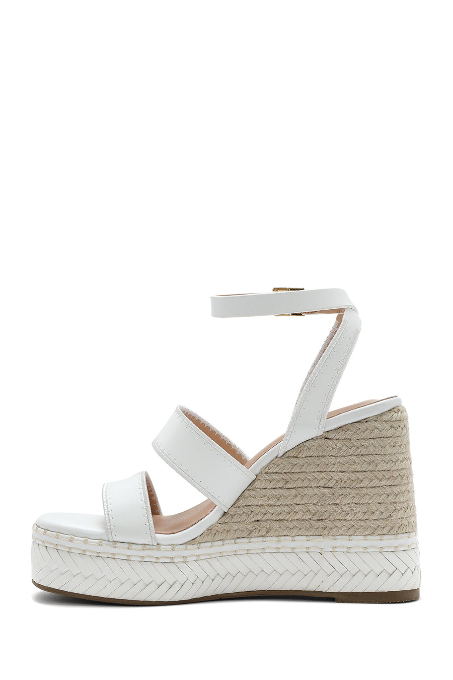 Women's White Ankle Buckle Wedge Heel Espadrille Sandals