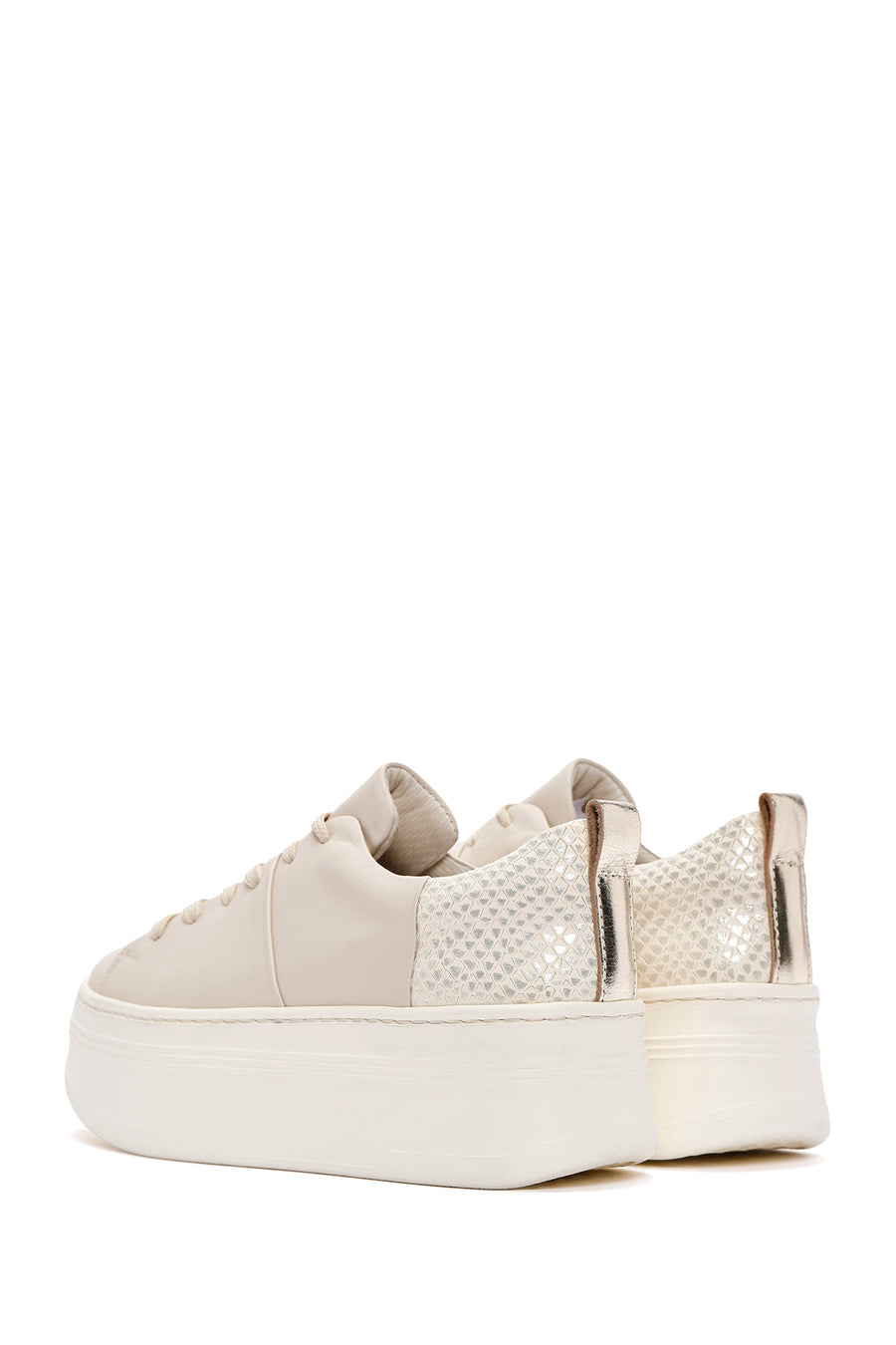 Women's Beige Thick Sole Lace Up Leather Sneaker