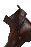 Men's Brown Lace-Up Zipper Leather Casual Boot | Derimod