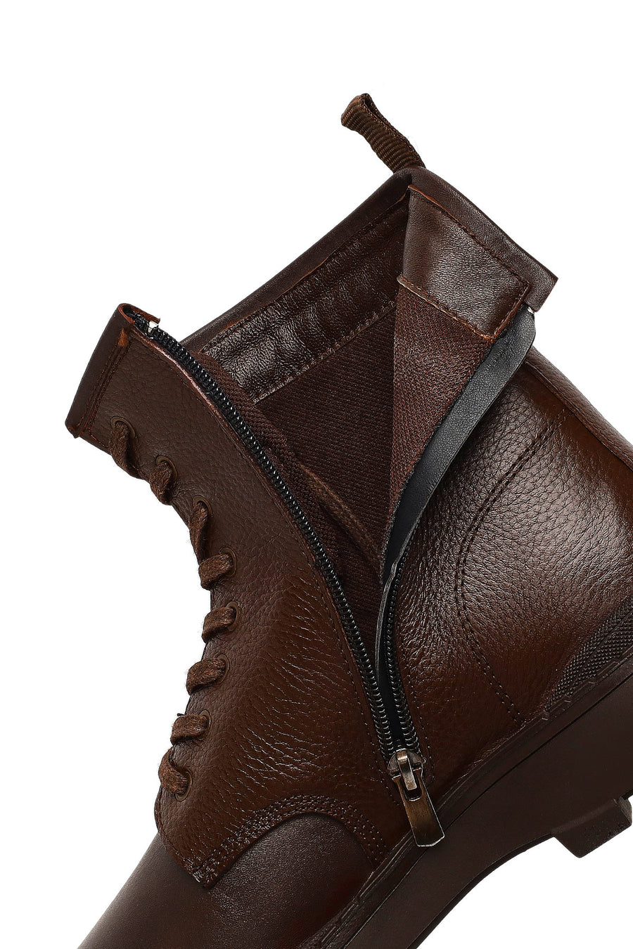 Men's Brown Lace-Up Zipper Leather Casual Boot