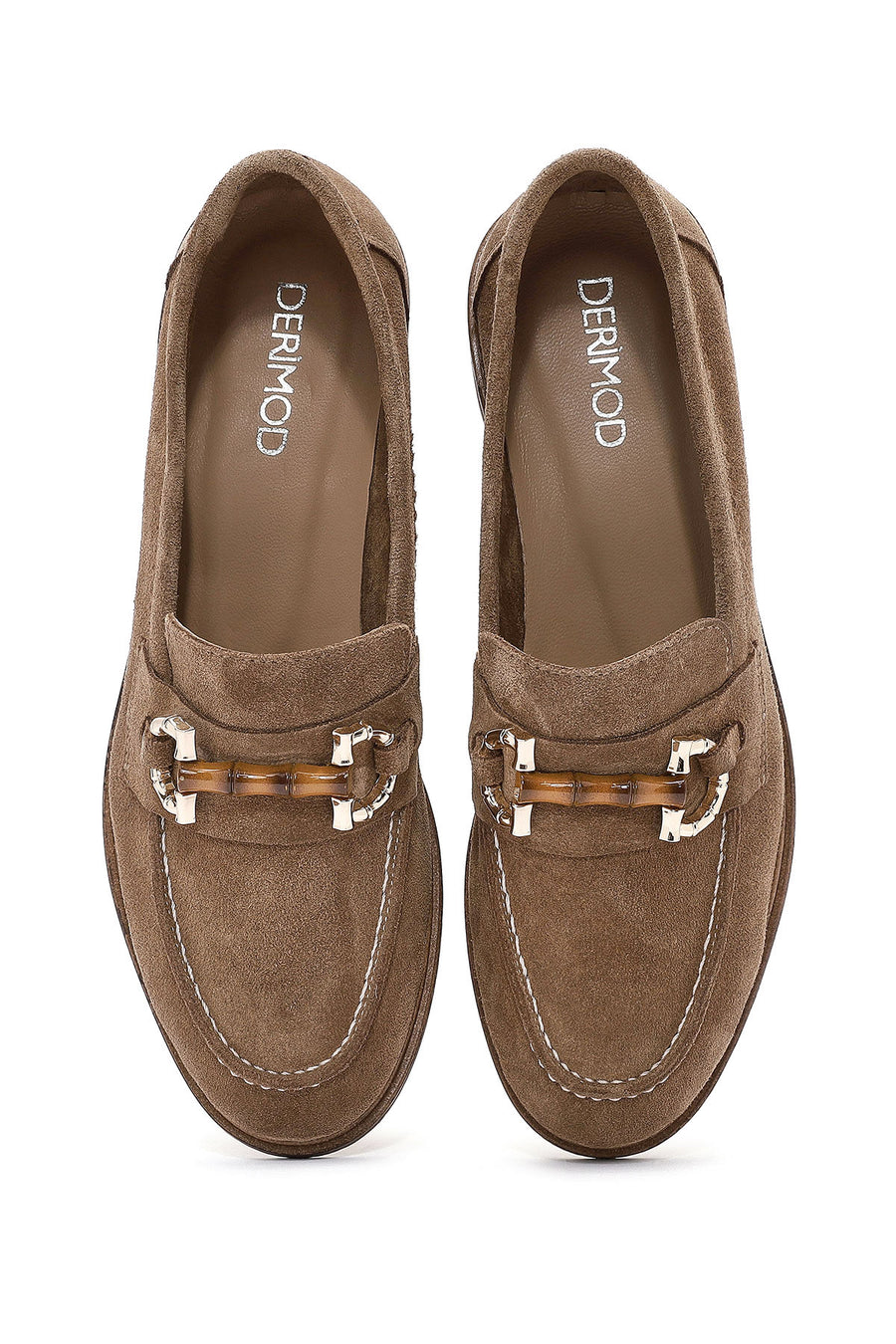 Women's Tan Buckle Detailed Suede Leather Masculine Loafer