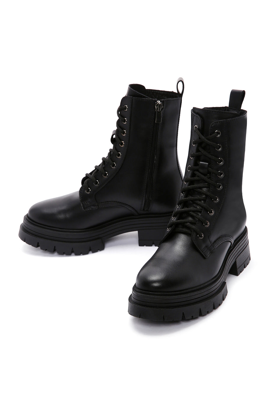 Women's Black Thick Soled Leather Boots