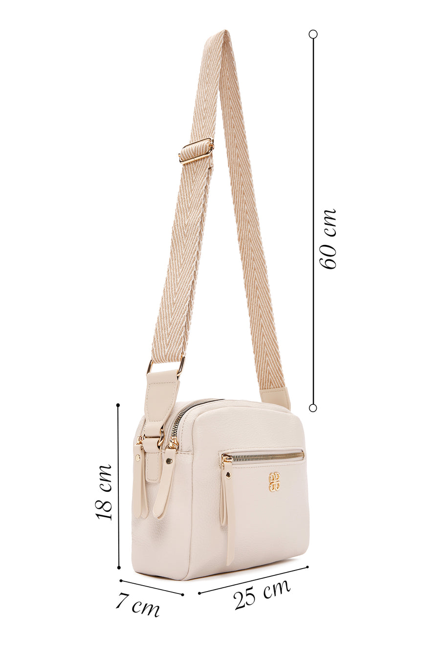 Woman Cream Long Strap Crossbody Bag