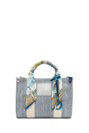 Woman Blue Long-Strap Wicker Shoulder Bag | Derimod