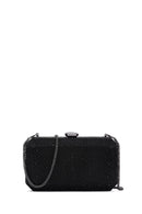 Woman Black Long Chain-Strap Rhinestone Evening Mini Clutch Bag | Derimod