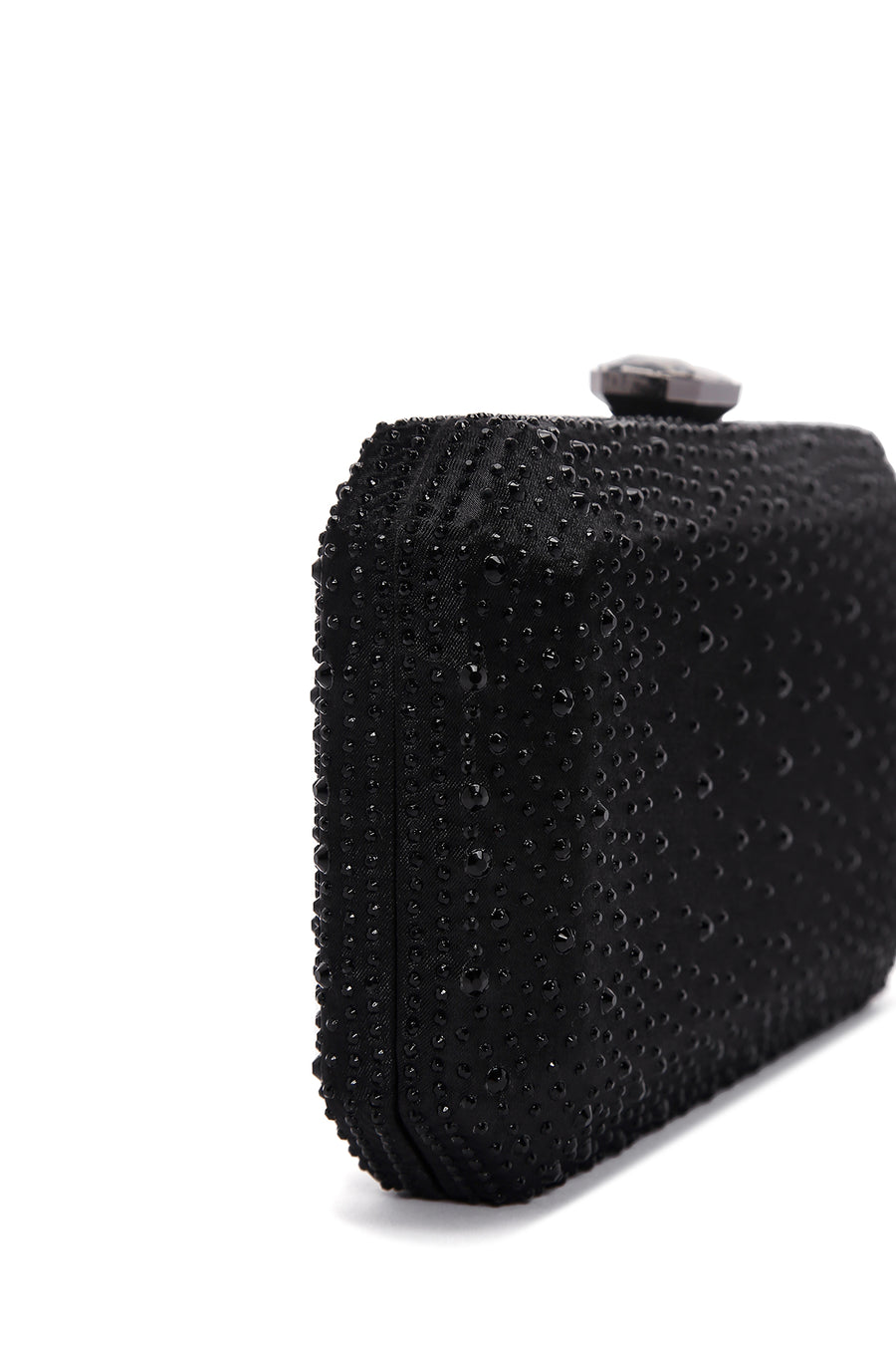 Woman Black Long Chain-Strap Rhinestone Evening Mini Clutch Bag