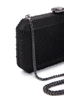 Woman Black Long Chain-Strap Rhinestone Evening Mini Clutch Bag | Derimod