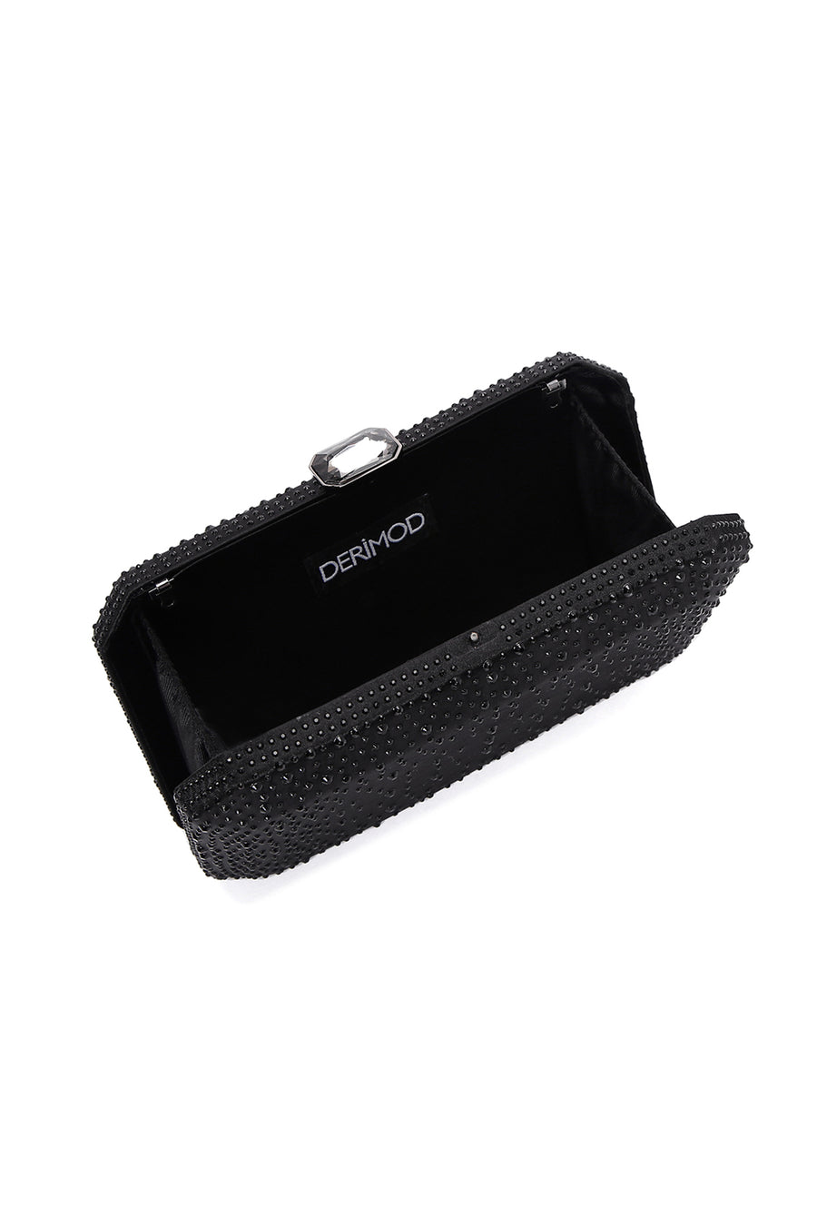 Woman Black Long Chain-Strap Rhinestone Evening Mini Clutch Bag