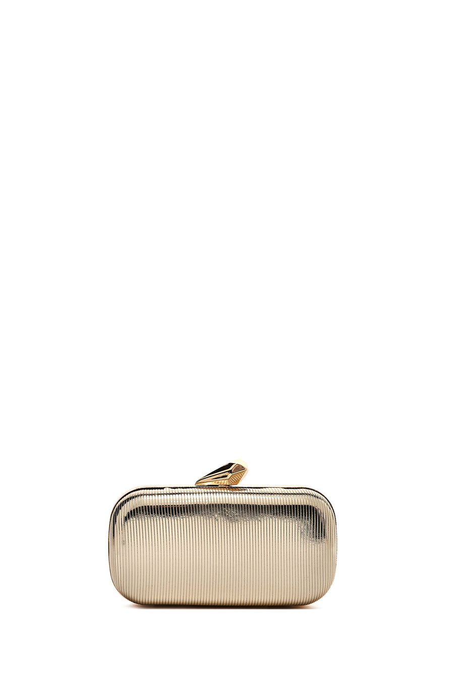 Woman Gold Long-Strap Metallic Mini Clutch Evening Bag