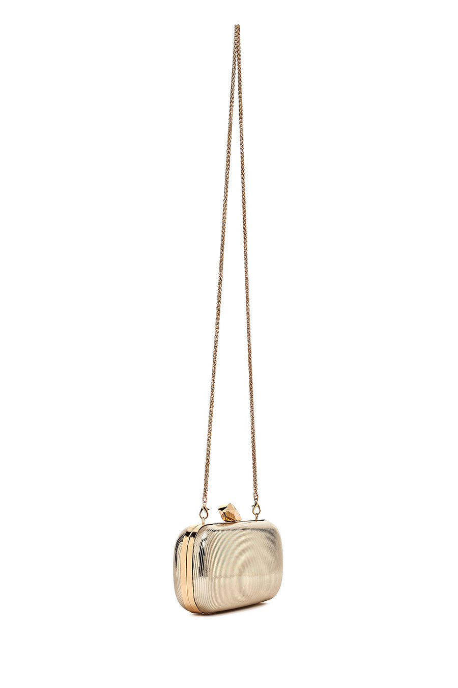 Woman Gold Long-Strap Metallic Mini Clutch Evening Bag