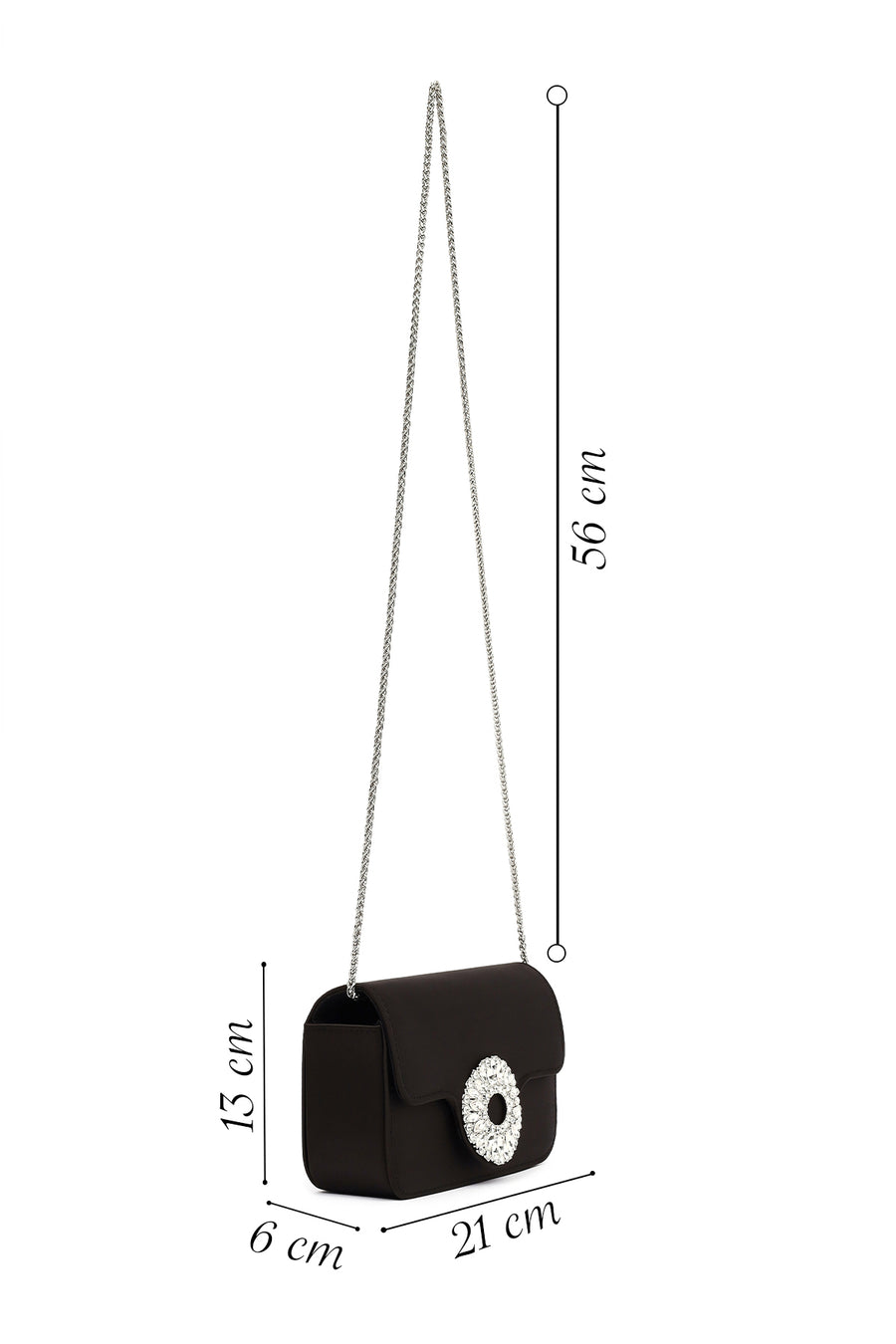 Women's Black Long Chain Strap Embellished Mini Evening Bag