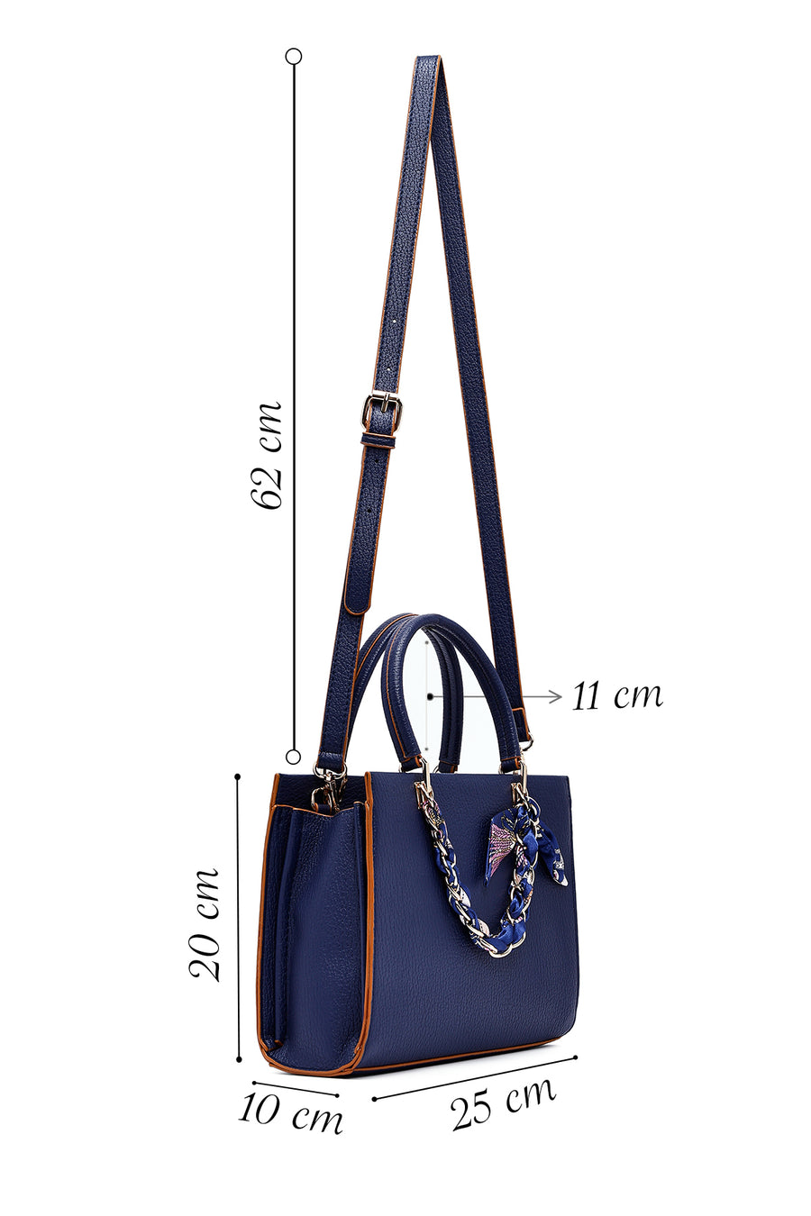 Woman Navy Blue Long-Shoulder-Strap Handbag with Accessories