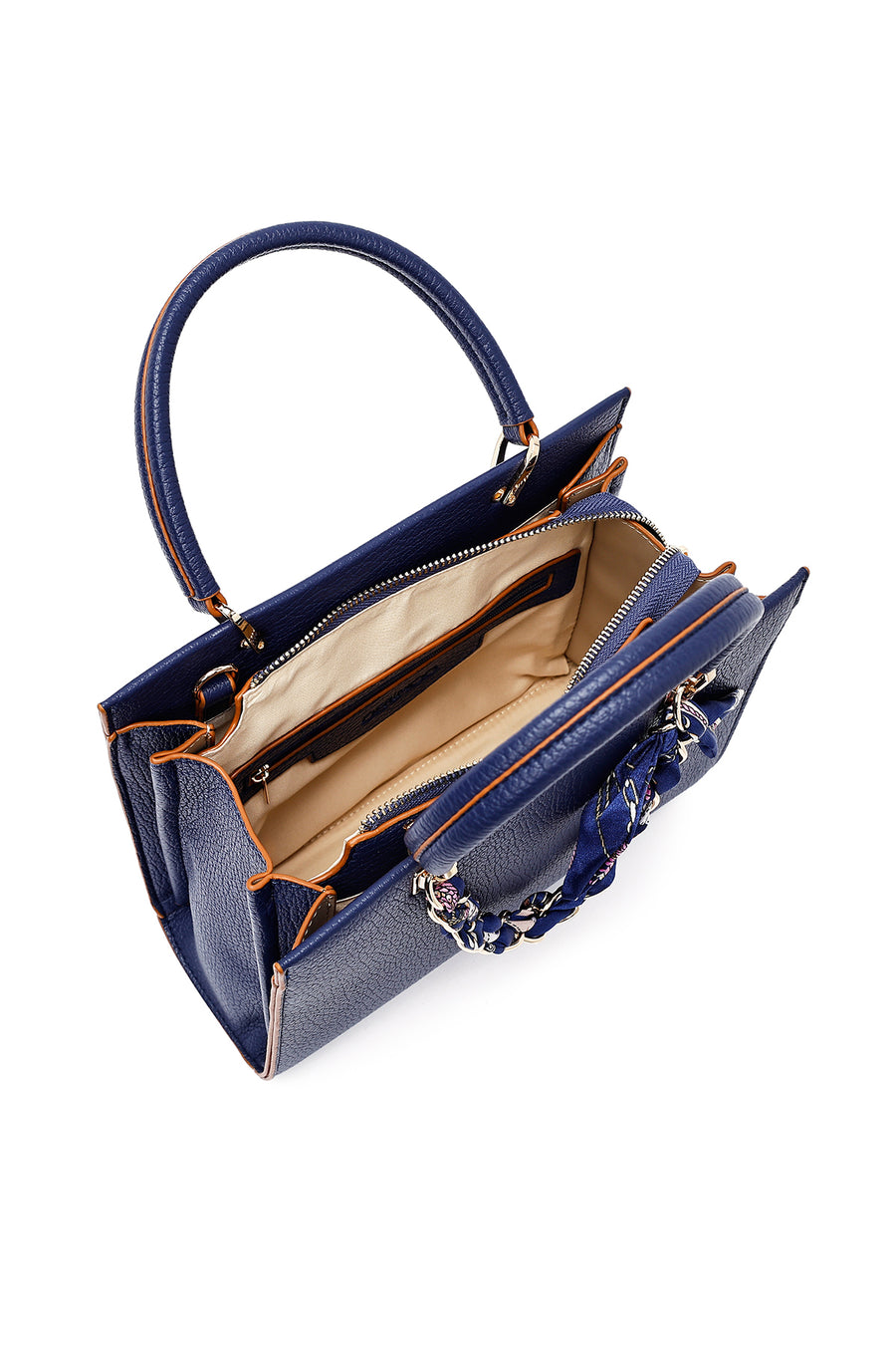 Woman Navy Blue Long-Shoulder-Strap Handbag with Accessories
