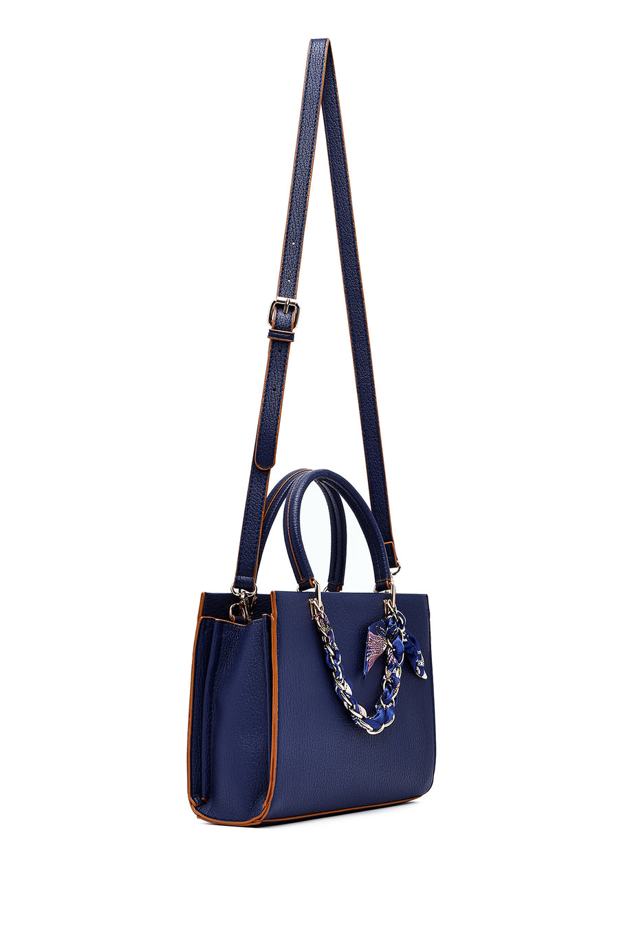 Woman Navy Blue Long-Shoulder-Strap Handbag with Accessories