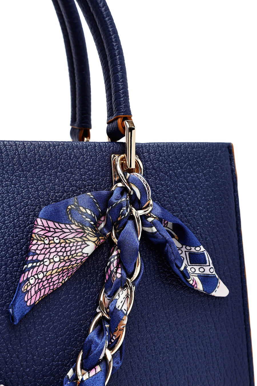 Woman Navy Blue Long-Shoulder-Strap Handbag with Accessories