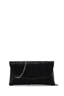 Women's Black Long Chain Strap Embellished Mini Evening Clutch Bag | Derimod