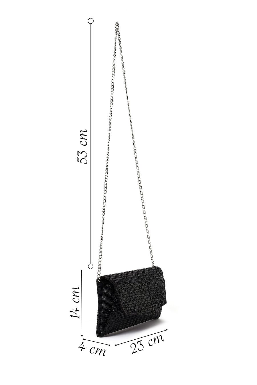 Women's Black Long Chain Strap Embellished Mini Evening Clutch Bag