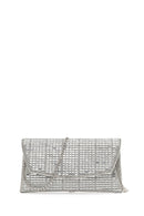 Women's Silver Long Chain Strap Embellished Mini Evening Clutch Bag | Derimod