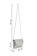 Women's Silver Long Chain Strap Embellished Mini Evening Clutch Bag | Derimod