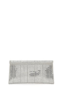 Women's Silver Long Chain Strap Embellished Mini Evening Clutch Bag | Derimod