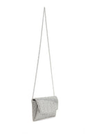 Women's Silver Long Chain Strap Embellished Mini Evening Clutch Bag | Derimod