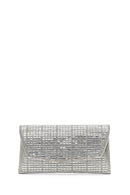 Women's Silver Long Chain Strap Embellished Mini Evening Clutch Bag | Derimod