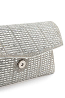 Women's Silver Long Chain Strap Embellished Mini Evening Clutch Bag | Derimod