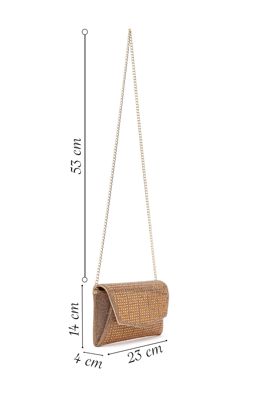 Women's Gold Long Chain Strap Embellished Mini Evening Clutch Bag