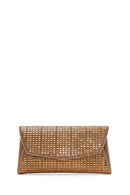 Women's Gold Long Chain Strap Embellished Mini Evening Clutch Bag | Derimod
