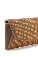 Women's Gold Long Chain Strap Embellished Mini Evening Clutch Bag | Derimod