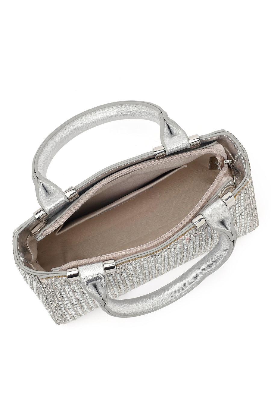 Women's Silver Long Chain Strap Embellished Mini Evening Bag