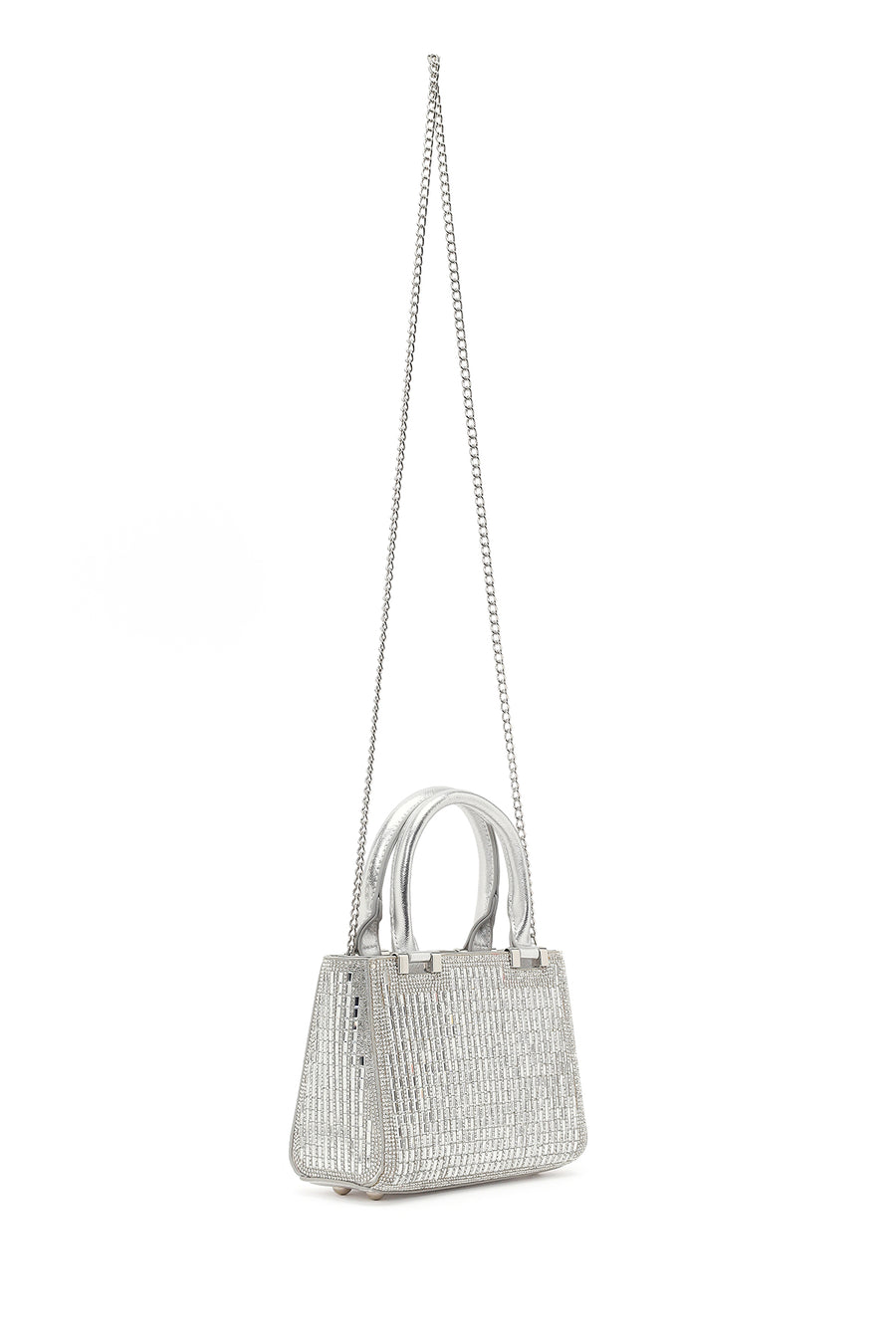 Women's Silver Long Chain Strap Embellished Mini Evening Bag