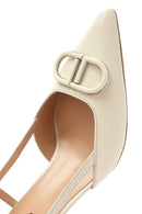 Women's Cream Slingback Thin Heel Leather Shoes | Derimod