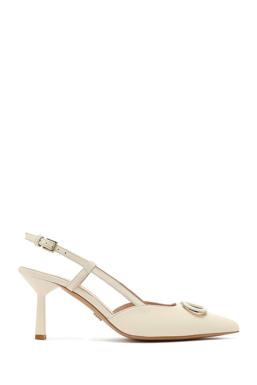 Women's Cream Slingback Thin Heel Leather Shoes 26PFD120218 | Derimod