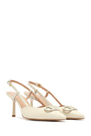 Women's Cream Slingback Thin Heel Leather Shoes | Derimod
