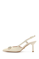 Women's Cream Slingback Thin Heel Leather Shoes | Derimod