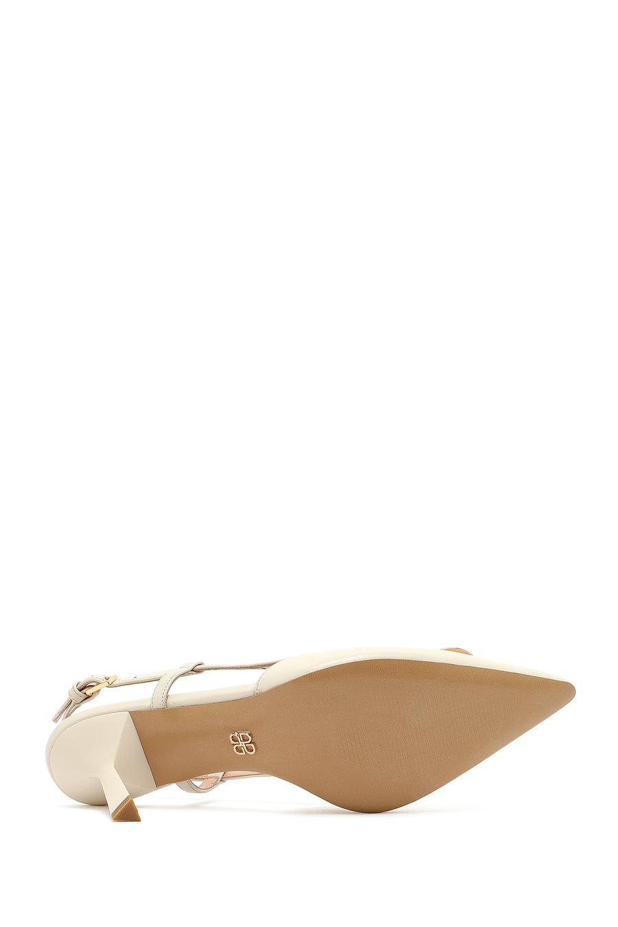 Women's Cream Slingback Thin Heel Leather Shoes