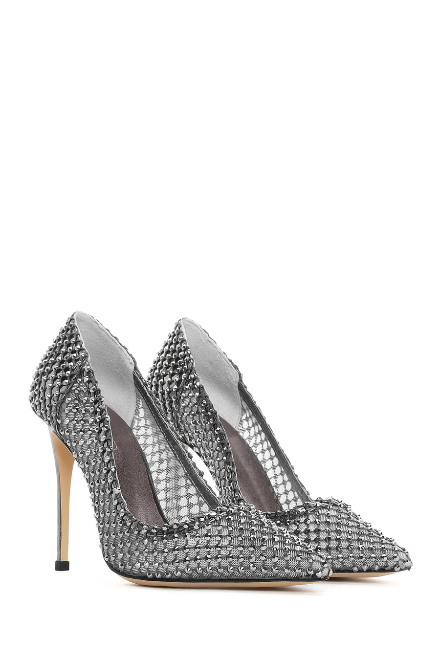 Women's Silver Stone High Thin Heel Leather Stiletto