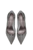 Women's Silver Stone High Thin Heel Leather Stiletto | Derimod